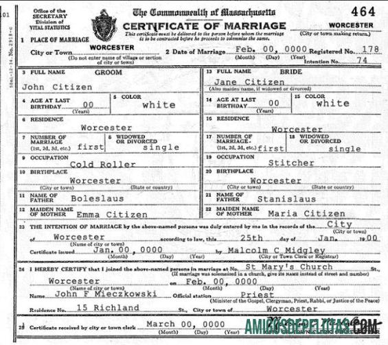 Realista modelo de certidão de casamento dos EUA Massachusetts em formato PSD